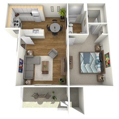 Floor plan for 1 bed, 1 bath, 709 sqft